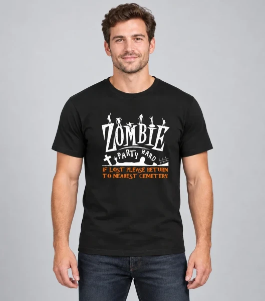 Koszulka męska Zombie Party Hard z nadrukiem na modelu