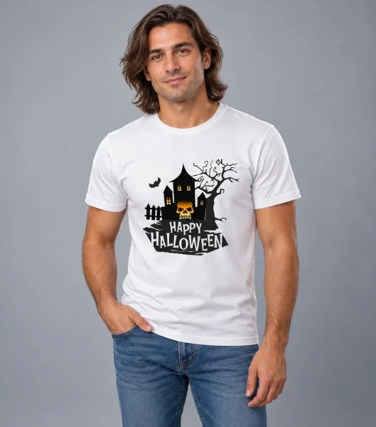 Koszulka Męska Happy Halloween – model w koszulce