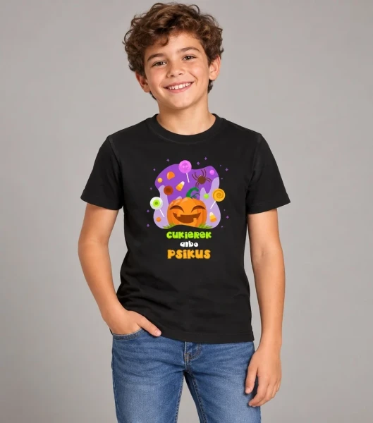 Koszulka Dziecięca T-shirt Halloween Cukierek Albo Psikus – dziecko w koszulce