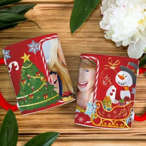 Foto Kubek Czerwony Ze Zdjęciem Na Mikołaja