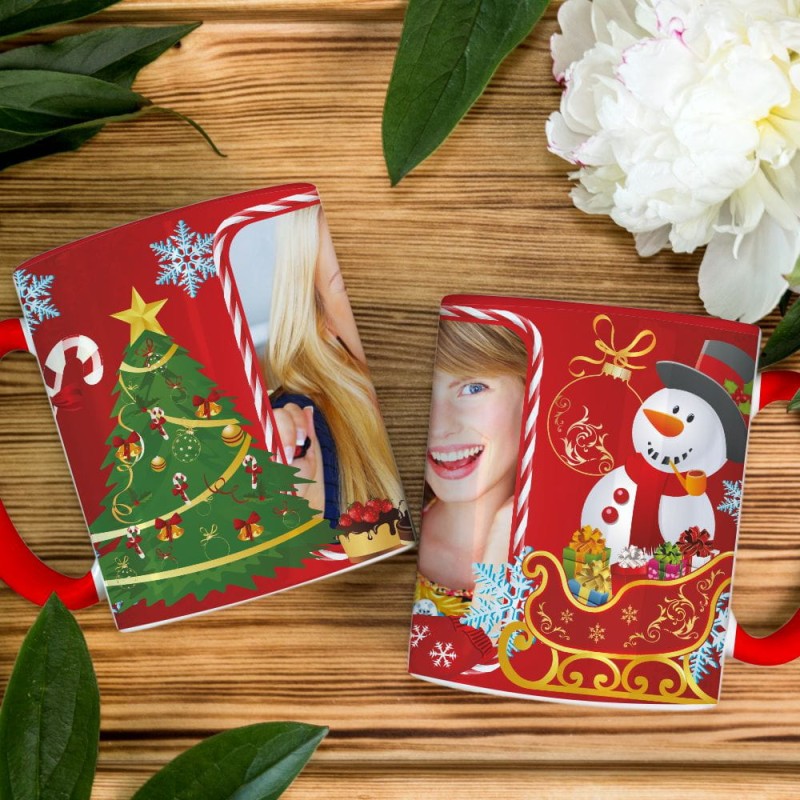 Foto Kubek Czerwony Ze Zdjęciem Na Mikołaja