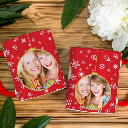 Foto Kubek Czerwony Ze Zdjęciem Na Mikołaja