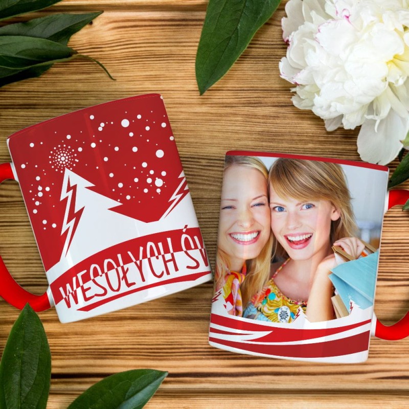 Foto Kubek Czerwony Ze Zdjęciem Na Mikołaja