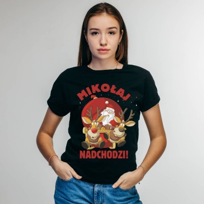 Koszulka Damska Świąteczna Mikołaj Nadchodzi