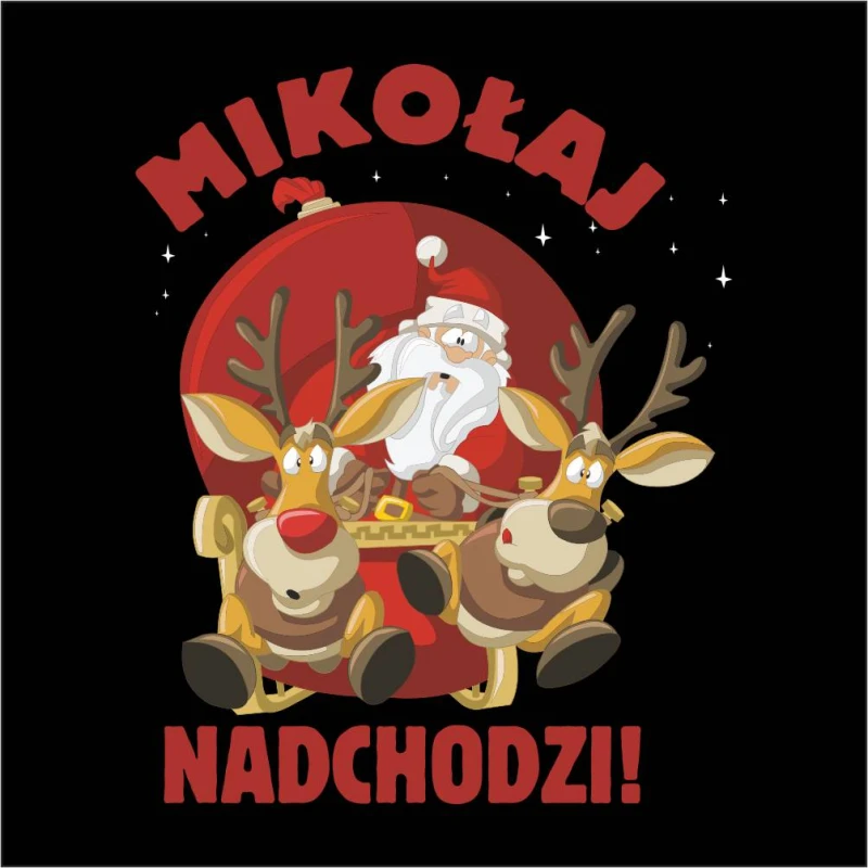 Koszulka Damska T-Shirt Świąteczna Mikołaj Nadchodzi