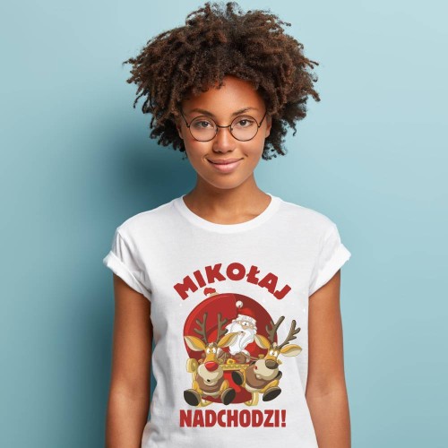 Koszulka Damska Świąteczna Mikołaj Nadchodzi
