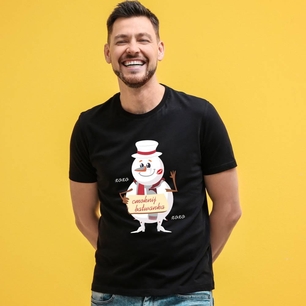 Koszulka Męska T-Shirt Świąteczna Cmoknij Bałwanka