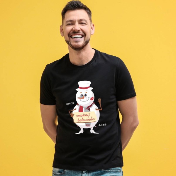 Koszulka Męska T-Shirt Świąteczna Cmoknij Bałwanka