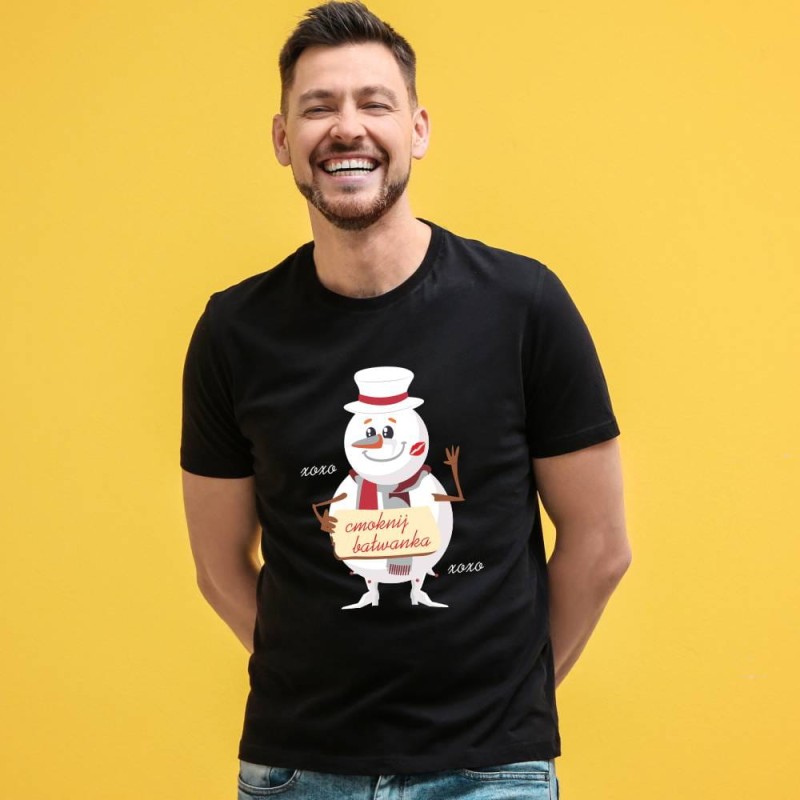 Koszulka Męska T-Shirt Świąteczna Cmoknij Bałwanka