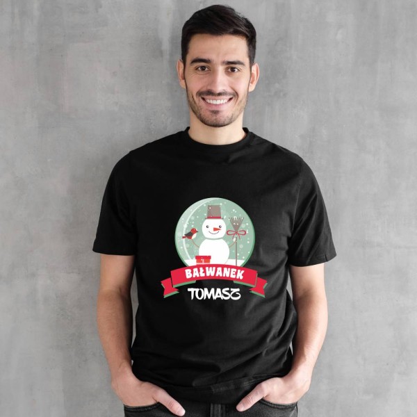 Koszulka Męska T-Shirt Świąteczna Bałwanek + imię