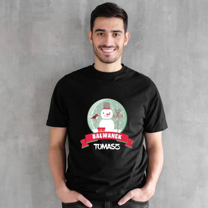 Koszulka Męska T-Shirt Świąteczna Bałwanek + imię