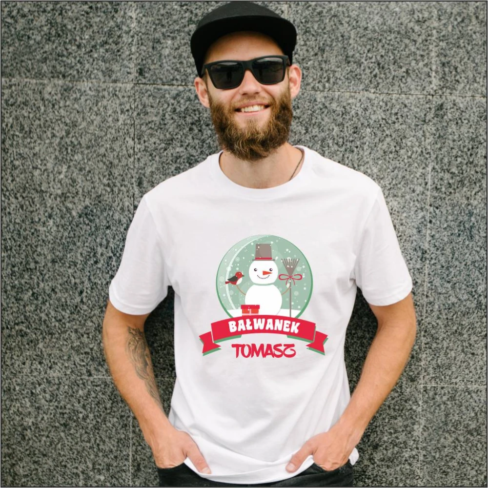 Koszulka Męska T-Shirt Świąteczna Bałwanek + imię
