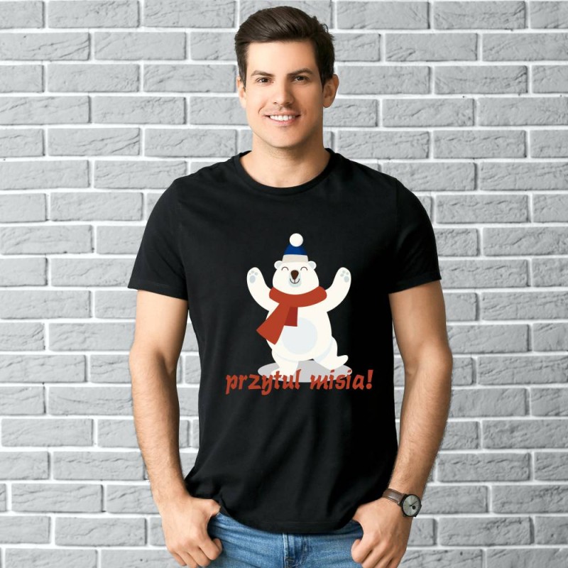 Koszulka Męska T-Shirt Świąteczna Przytul Misia