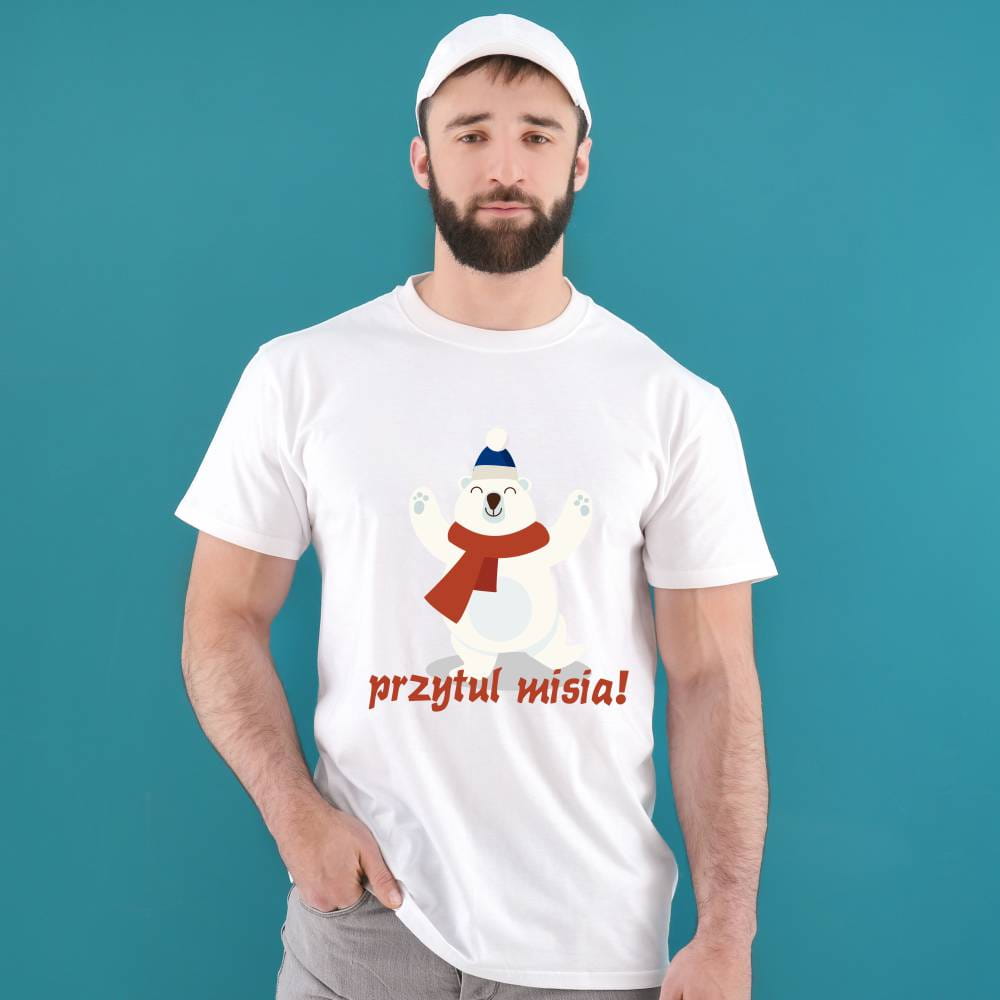 Koszulka Męska T-Shirt Świąteczna Przytul Misia