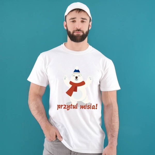 Koszulka Męska T-Shirt Świąteczna Przytul Misia