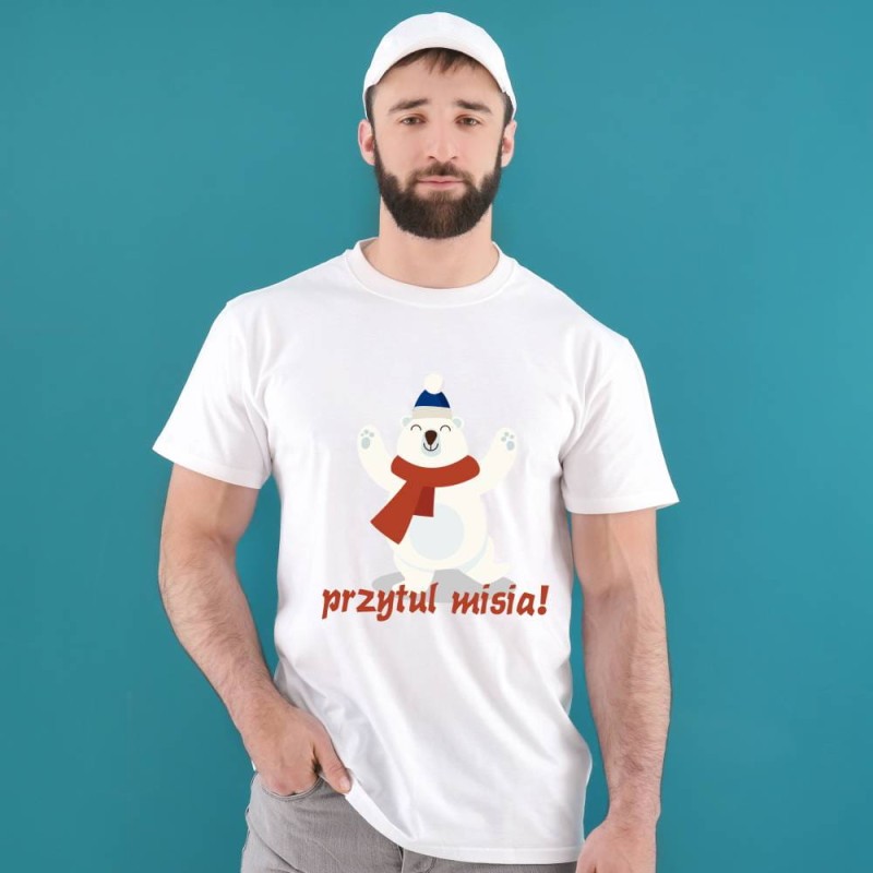 Koszulka Męska T-Shirt Świąteczna Przytul Misia