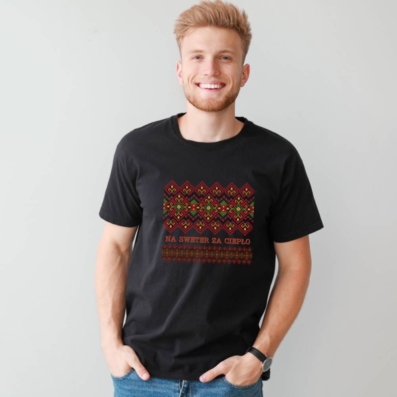 Koszulka Męska T-Shirt Świąteczna Na Sweter Za Ciepło