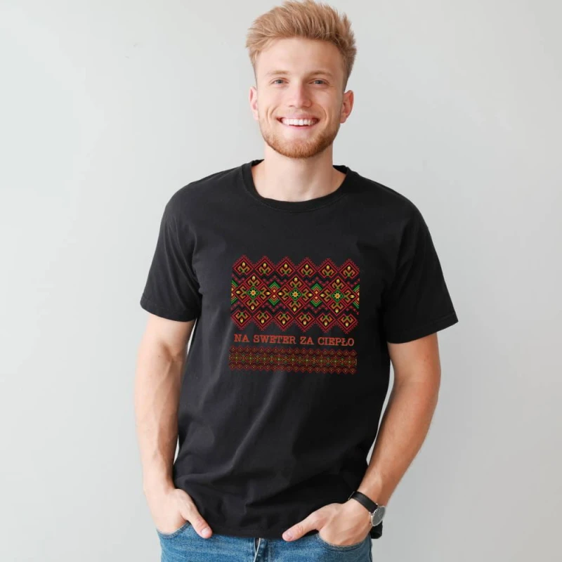 Koszulka Męska T-Shirt Świąteczna Na Sweter Za Ciepło