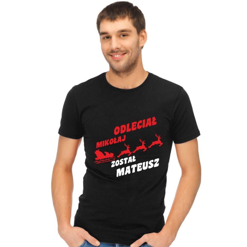Koszulka Męska T-Shirt Świąteczna Mikołaj Odleciał