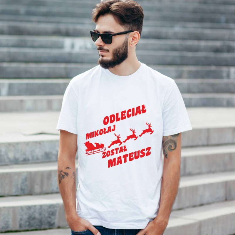 Koszulka Męska T-Shirt Świąteczna Mikołaj Odleciał