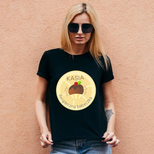 Koszulka Damska T-Shirt Świąteczna Babeczka Z Imieniem