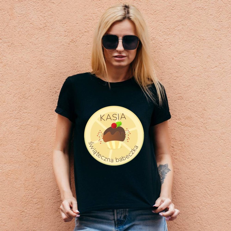 Koszulka Damska T-Shirt Świąteczna Babeczka Z Imieniem