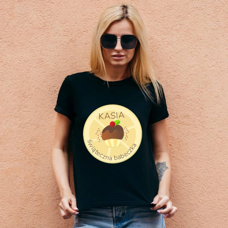 Koszulka Damska T-Shirt Świąteczna Babeczka Z Imieniem