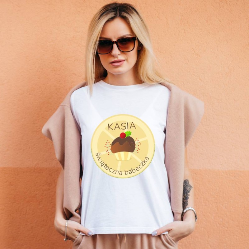 Koszulka Damska T-Shirt Świąteczna Babeczka Z Imieniem