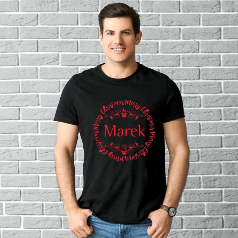 Koszulka Męska T-Shirt Świąteczna Z Imieniem