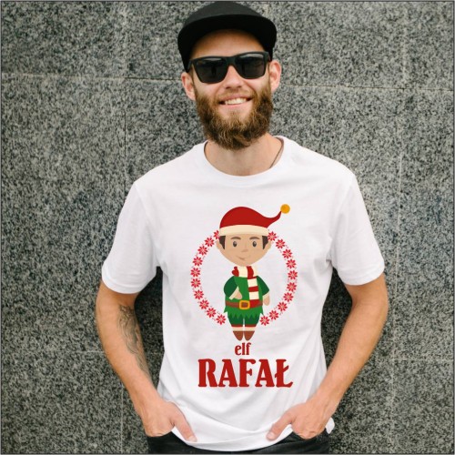 Koszulka Męska Świąteczna Elf Z Imieniem