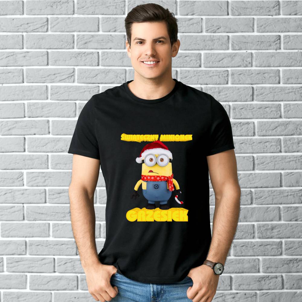 Koszulka Męska T-Shirt Świąteczny Minionek Z Imieniem
