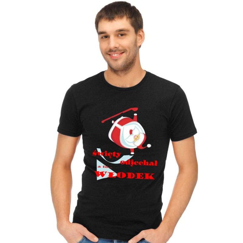 Koszulka Męska T-Shirt Święty Odjechał + imię