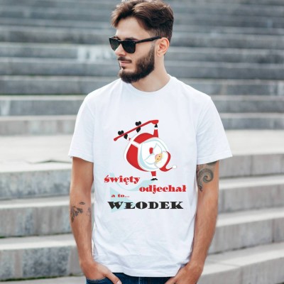 Koszulka Męska Święty Odjechał + imię