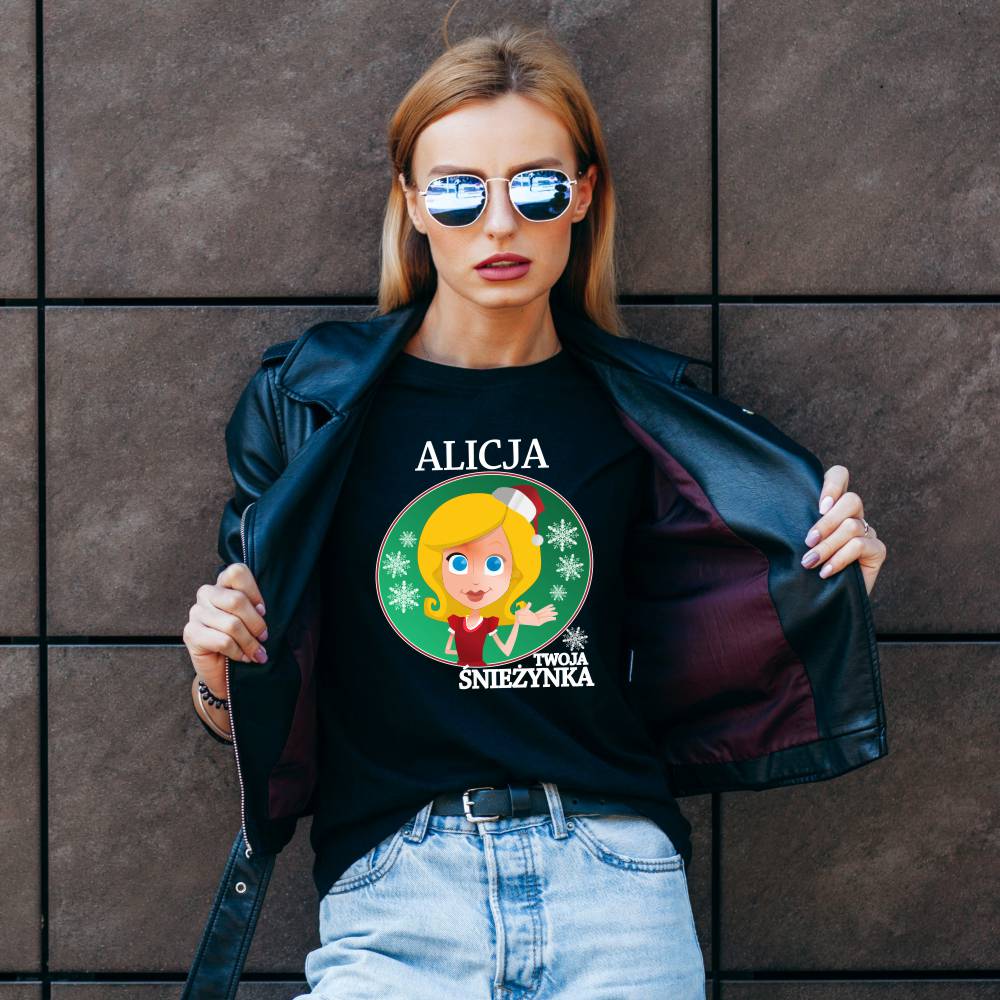 Koszulka Damska T-Shirt Urocza Śnieżynka + imię
