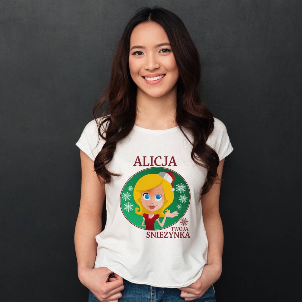 Koszulka Damska T-Shirt Urocza Śnieżynka + imię