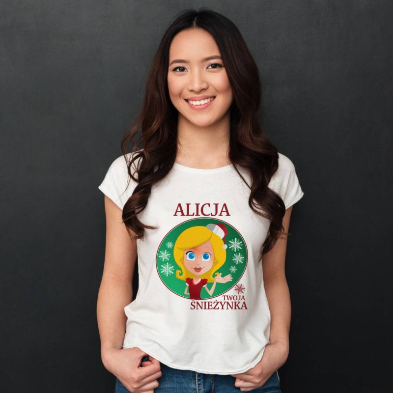 Koszulka Damska T-Shirt Urocza Śnieżynka + imię