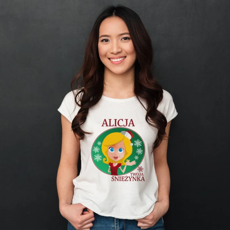 Koszulka Damska T-Shirt Urocza Śnieżynka + imię