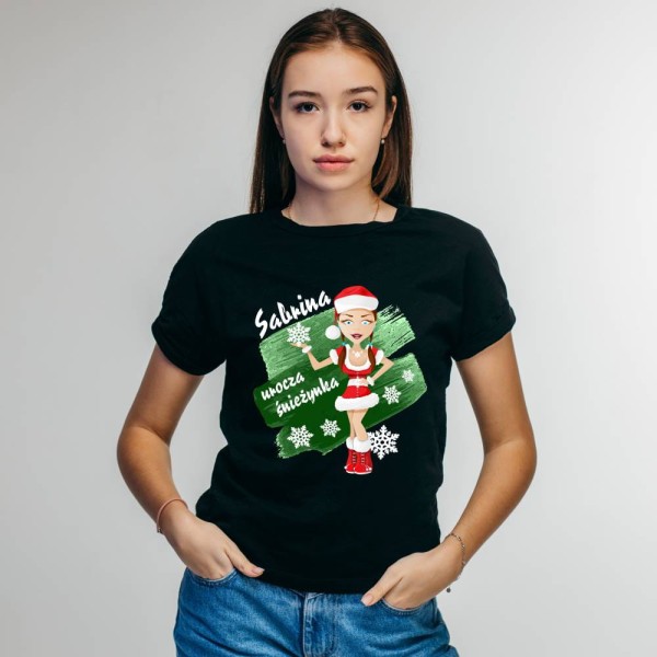 Koszulka Damska T-Shirt Urocza Śnieżynka + imię