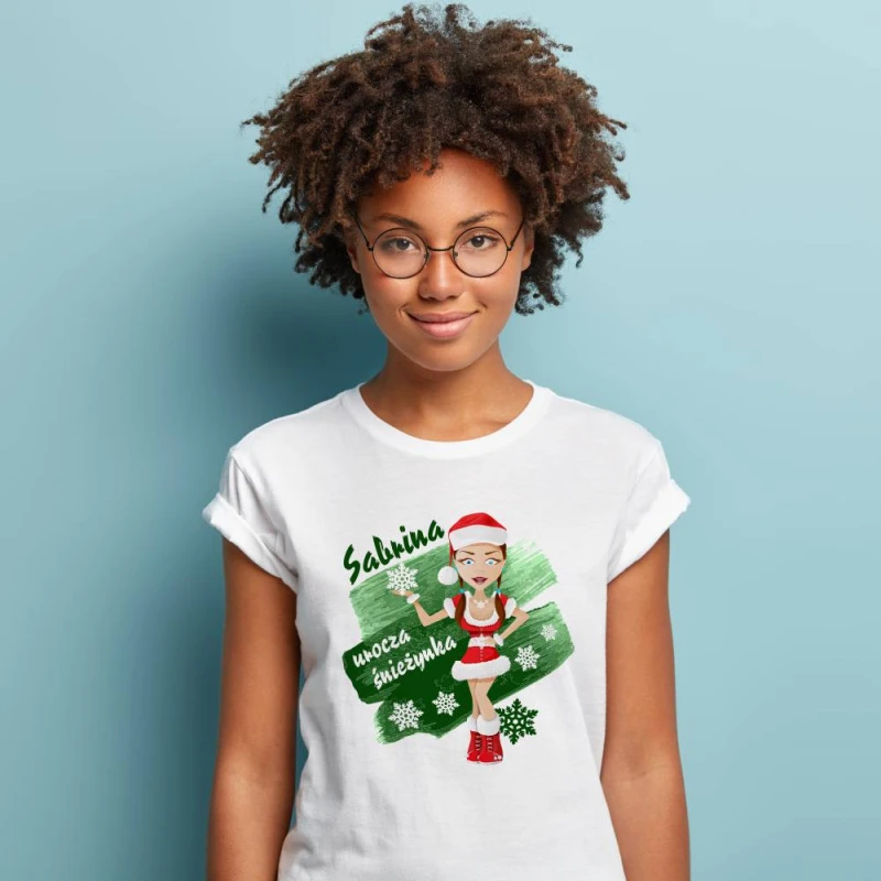 Koszulka Damska T-Shirt Urocza Śnieżynka + imię