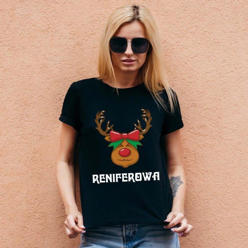 Koszulka Damska T-Shirt Świąteczna Reniferowa