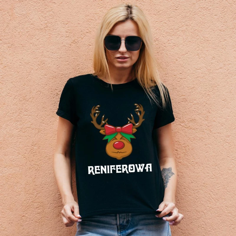 Koszulka Damska T-Shirt Świąteczna Reniferowa