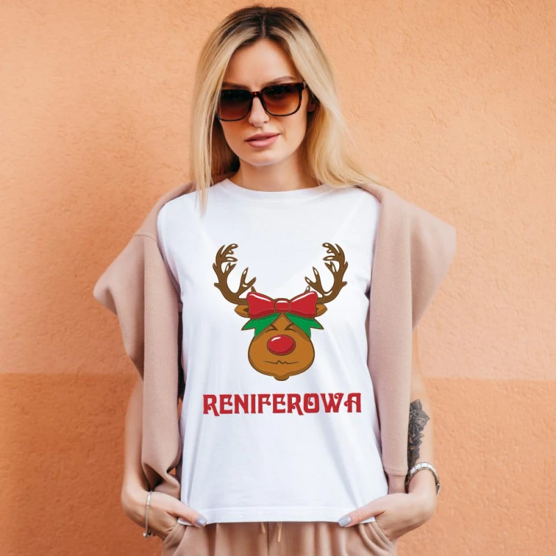 Koszulka Damska T-Shirt Świąteczna Reniferowa