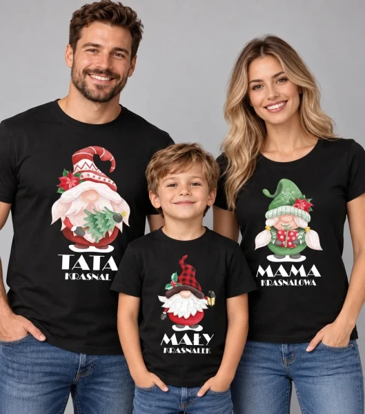 Zestaw Koszulek Świątecznych Mama Tata Mały na modelach