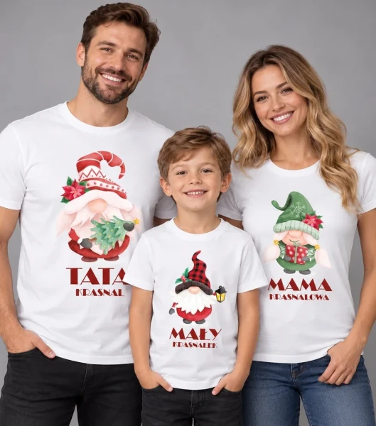 Zestaw Koszulek Świątecznych Mama Tata Mały na modelach
