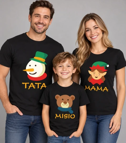 Zestaw Koszulek Świątecznych Tata Mama Misio na modelach