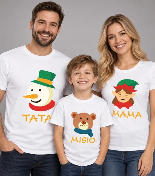 Zestaw Koszulek Świątecznych Tata Mama Misio na modelach
