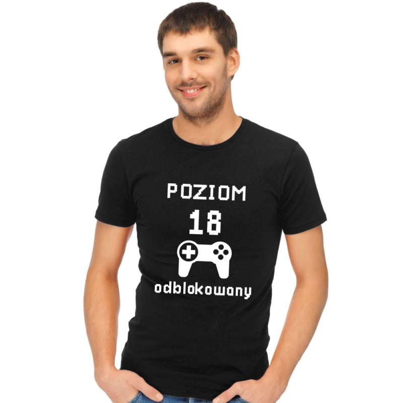 Koszulka Męska T-Shirt Urodzinowa Poziom 18 odblokowany