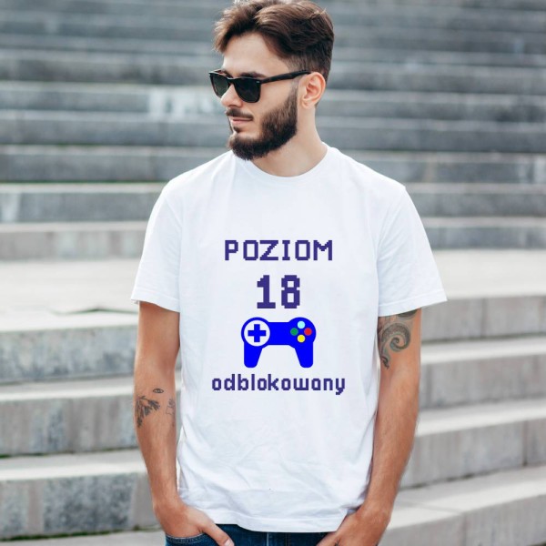 Koszulka Męska T-Shirt Urodzinowa Poziom 18 odblokowany
