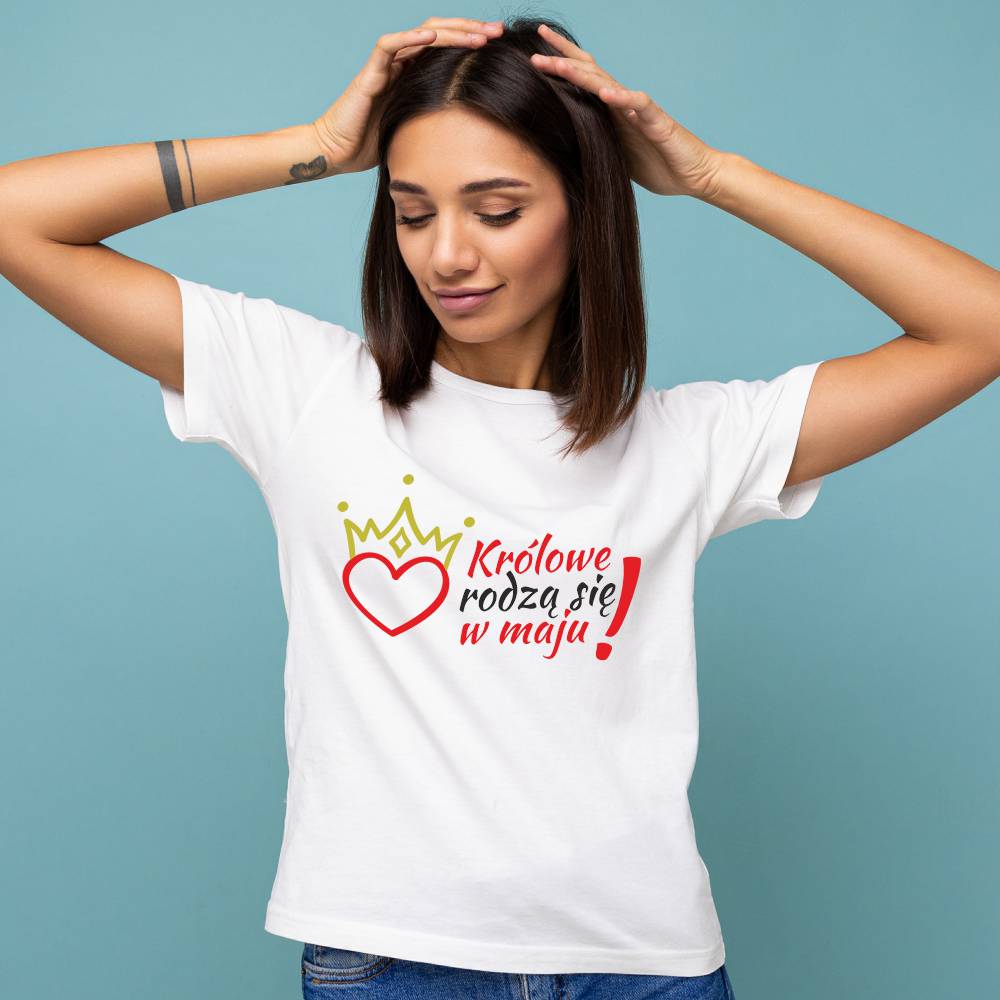 Koszulka Damska T-Shirt Urodzinowa Królowe Rodzą Się W Maju