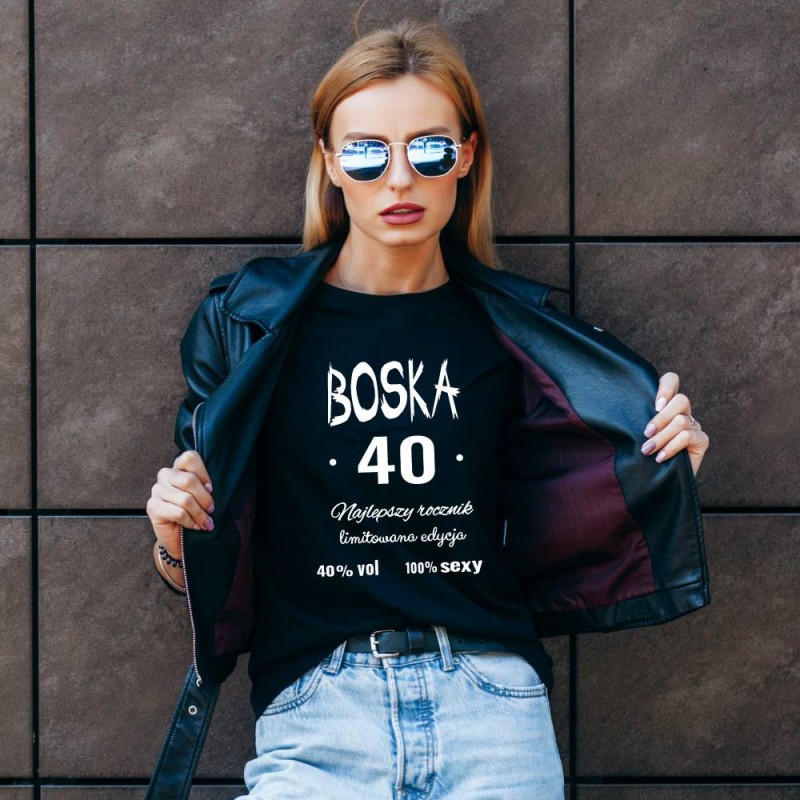 Koszulka Damska T-Shirt Urodzinowa Boska 40-tka